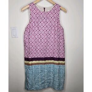 LOFT Sleeveless 100% Linen Patterned Colorblock Summer Dress Size 10